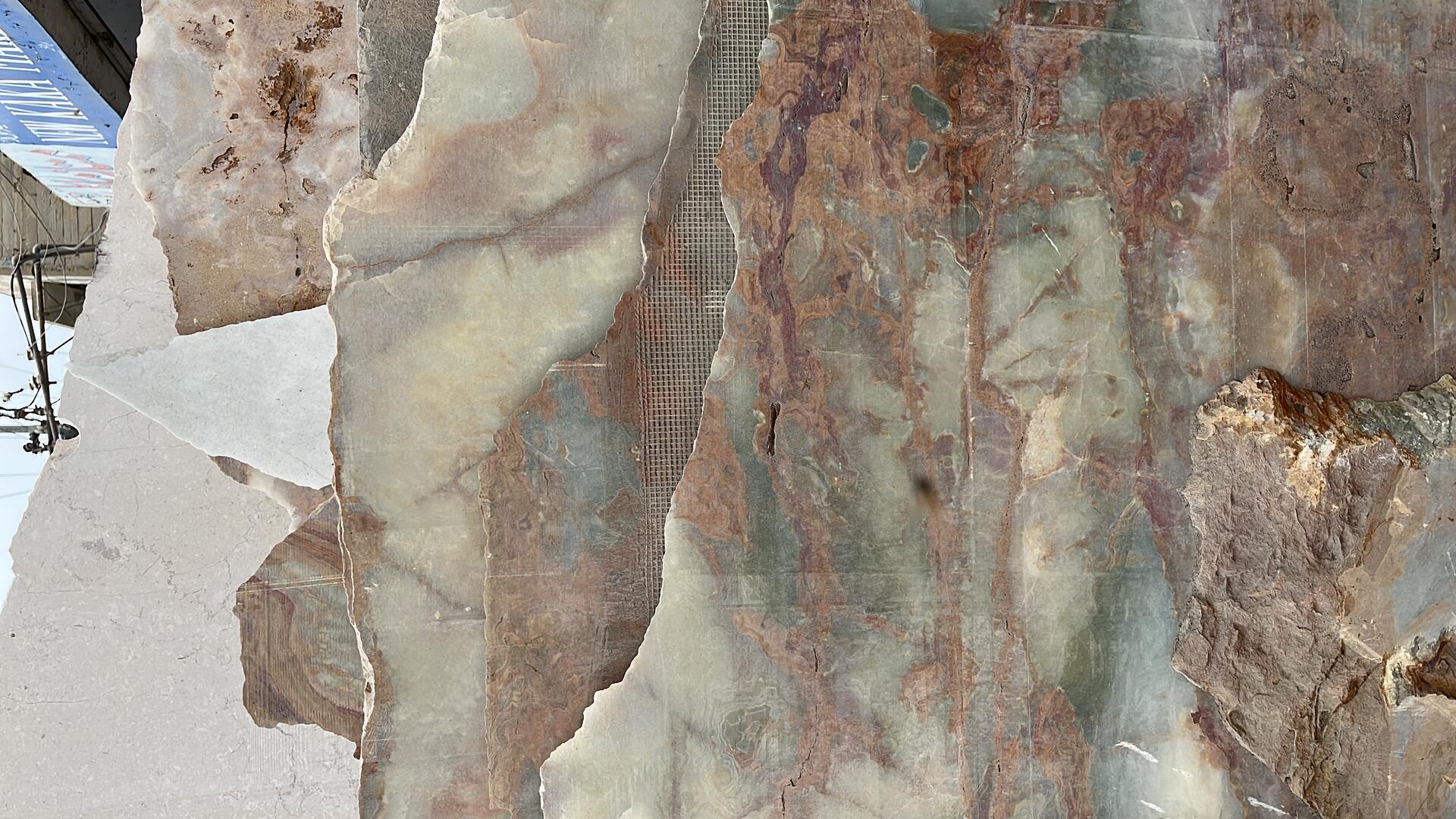 Granite slabs showing natural veining patterns